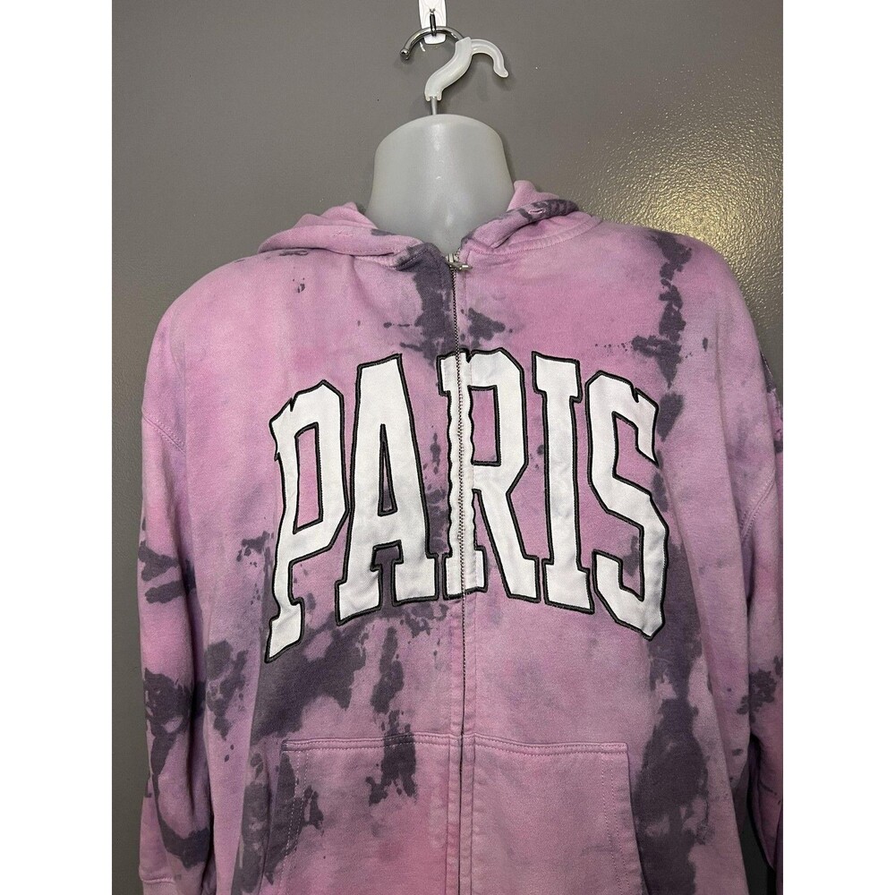 Garage Hoodie Sweatshirt Womens Medium Pink Paris Tie Dye Full Zip Fleece